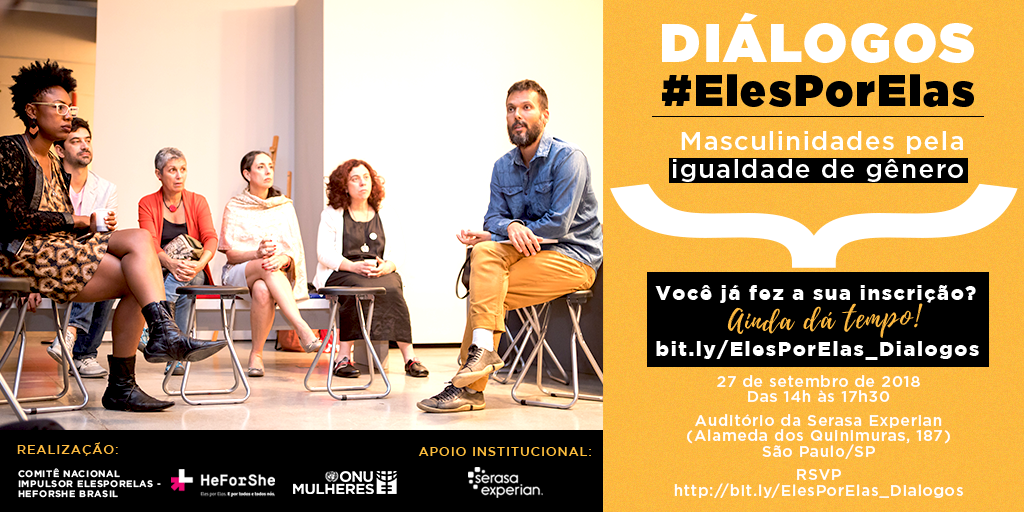 Diálogos #ElesPorElas promove debate sobre masculinidades pela igualdade de gênero, nesta 5ª feira (27/9), em São Paulo Diálogos #ElesPorElas promove debate sobre masculinidades pela igualdade de gênero, nesta 5ª feira (27/9), em São Paulo/onu mulheres noticias igualdade de genero elesporelas heforshe direitos humanos direitosdasmulheres